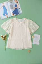 Load image into Gallery viewer, Beige Elegant Jacquard Butterfly Sleeve Blouse - Fashion Queen - 6
