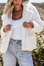 Load image into Gallery viewer, Beige Faux Fur Button Pocketed Lapel Collar Jacket - Fashion Queen - 6