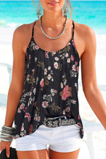 Load image into Gallery viewer, Beige Floral Spaghetti Straps Strappy Back Tank Top - Fashion Queen - 14