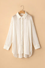 Load image into Gallery viewer, Beige Lace Crochet Collared Tunic Oversized Shirt - Fashion Queen - 4