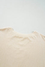 Load image into Gallery viewer, Beige Lace Crochet Patched Cable Textured Cuffed Short Sleeve Plus Size Top - Fashion Queen - 13