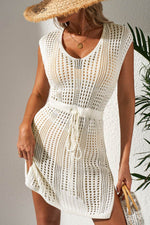 Load image into Gallery viewer, Beige Open Knit Drawstring Waist Beach Dress - Fashion Queen - 1