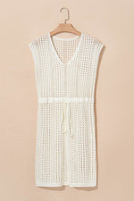 Load image into Gallery viewer, Beige Open Knit Drawstring Waist Beach Dress - Fashion Queen - 10
