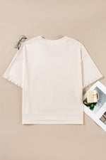Load image into Gallery viewer, Beige Pearl Decor Crew Neck Half Sleeve Plus Size T Shirt - Fashion Queen - 13
