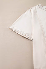 Load image into Gallery viewer, Beige Pearl Decor Crew Neck Half Sleeve Plus Size T Shirt - Fashion Queen - 16