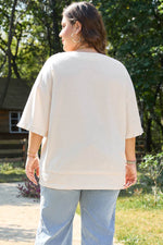 Load image into Gallery viewer, Beige Pearl Decor Crew Neck Half Sleeve Plus Size T Shirt - Fashion Queen - 2