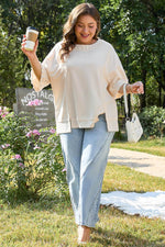 Load image into Gallery viewer, Beige Pearl Decor Crew Neck Half Sleeve Plus Size T Shirt - Fashion Queen - 6