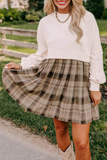 Load image into Gallery viewer, Beige Plaid Patchwork High Waist Sweatshirt Mini Dress - Fashion Queen - 1