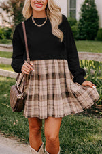 Load image into Gallery viewer, Beige Plaid Patchwork High Waist Sweatshirt Mini Dress - Fashion Queen - 18