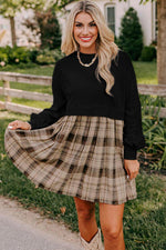 Load image into Gallery viewer, Beige Plaid Patchwork High Waist Sweatshirt Mini Dress - Fashion Queen - 19