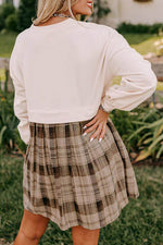 Load image into Gallery viewer, Beige Plaid Patchwork High Waist Sweatshirt Mini Dress - Fashion Queen - 2