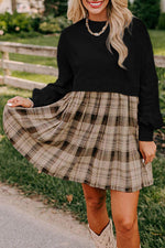 Load image into Gallery viewer, Beige Plaid Patchwork High Waist Sweatshirt Mini Dress - Fashion Queen - 4