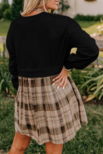 Load image into Gallery viewer, Beige Plaid Patchwork High Waist Sweatshirt Mini Dress - Fashion Queen - 5