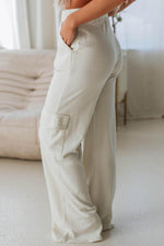 Load image into Gallery viewer, Beige Plain Cargo Pockets High Waist Casual Sweatpants - Fashion Queen - 3