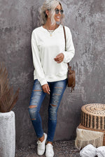 Load image into Gallery viewer, Beige Plain Crew Neck Pullover Sweatshirt - Fashion Queen - 19