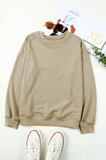 Load image into Gallery viewer, Beige Plain Crew Neck Pullover Sweatshirt - Fashion Queen - 9