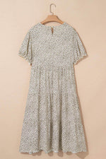 Load image into Gallery viewer, Beige Plus Size Leopard Print Frill Trim Short Sleeve Flared Dress - Fashion Queen - 13