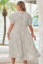 Load image into Gallery viewer, Beige Plus Size Leopard Print Frill Trim Short Sleeve Flared Dress - Fashion Queen - 20