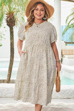 Load image into Gallery viewer, Beige Plus Size Leopard Print Frill Trim Short Sleeve Flared Dress - Fashion Queen - 21