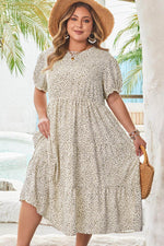 Load image into Gallery viewer, Beige Plus Size Leopard Print Frill Trim Short Sleeve Flared Dress - Fashion Queen - 22
