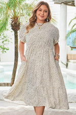 Load image into Gallery viewer, Beige Plus Size Leopard Print Frill Trim Short Sleeve Flared Dress - Fashion Queen - 23