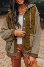 Load image into Gallery viewer, Beige Quilted Textured Patchwork Loose Fit Hooded Jacket - Fashion Queen - 18