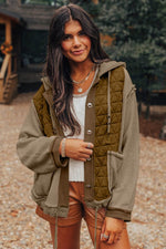Load image into Gallery viewer, Beige Quilted Textured Patchwork Loose Fit Hooded Jacket - Fashion Queen - 19