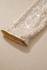 Load image into Gallery viewer, Beige Sequin Long Sleeve Wrap V Neck Bodysuit - Fashion Queen - 12