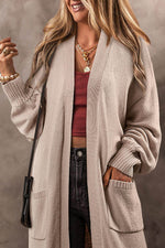 Load image into Gallery viewer, Beige Side Pockets Open Front Long Knitted Cardigan - Fashion Queen - 3