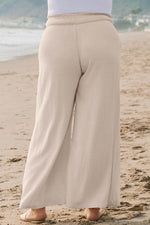 Load image into Gallery viewer, Beige Smocked High Waist Wide Leg Plus Size Pants - Fashion Queen - 2