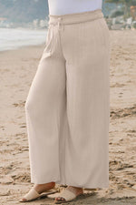 Load image into Gallery viewer, Beige Smocked High Waist Wide Leg Plus Size Pants - Fashion Queen - 3