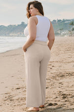 Load image into Gallery viewer, Beige Smocked High Waist Wide Leg Plus Size Pants - Fashion Queen - 7