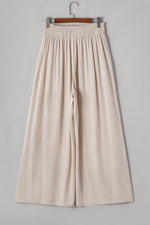 Load image into Gallery viewer, Beige Smocked High Waist Wide Leg Plus Size Pants - Fashion Queen - 9