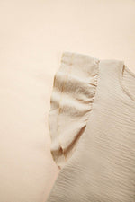 Load image into Gallery viewer, Beige Solid Color Ruffled Short Sleeve Casual Blouse - Fashion Queen - 10