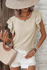 Load image into Gallery viewer, Beige Solid Color Ruffled Short Sleeve Casual Blouse - Fashion Queen - 5