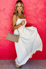 Load image into Gallery viewer, Beige Stripe Spaghetti Strap Pocketed High Waist Maxi Dress - Fashion Queen - 12