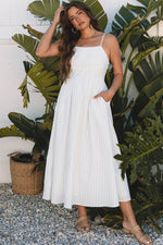 Load image into Gallery viewer, Beige Stripe Spaghetti Strap Pocketed High Waist Maxi Dress - Fashion Queen - 4