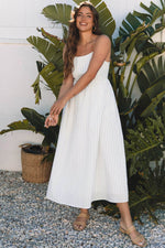 Load image into Gallery viewer, Beige Stripe Spaghetti Strap Pocketed High Waist Maxi Dress - Fashion Queen - 5