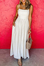 Load image into Gallery viewer, Beige Stripe Spaghetti Strap Pocketed High Waist Maxi Dress - Fashion Queen - 9