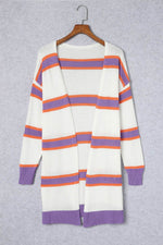 Load image into Gallery viewer, Beige Striped Long Sleeve Ribbed Trim Button Cardigan - Fashion Queen - 12