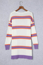 Load image into Gallery viewer, Beige Striped Long Sleeve Ribbed Trim Button Cardigan - Fashion Queen - 13
