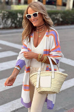 Load image into Gallery viewer, Beige Striped Long Sleeve Ribbed Trim Button Cardigan - Fashion Queen - 5