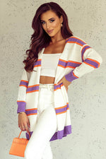 Load image into Gallery viewer, Beige Striped Long Sleeve Ribbed Trim Button Cardigan - Fashion Queen - 8
