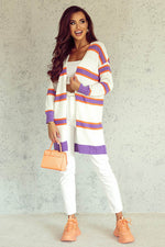 Load image into Gallery viewer, Beige Striped Long Sleeve Ribbed Trim Button Cardigan - Fashion Queen - 9