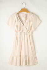 Load image into Gallery viewer, Beige Textured Deep V Neck Cutout Back Mini Dress - Fashion Queen - 4