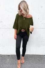 Load image into Gallery viewer, Beige Textured Knit Drop Shoulder Short Sleeve Sweater - Fashion Queen -  14