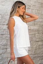 Load image into Gallery viewer, Beige Textured Knit Tank Top and Drawstring Shorts Set - Fashion Queen - 3