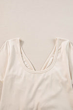 Load image into Gallery viewer, Beige V Neck Ruched Button Front French T-shirt Dress - Fashion Queen - 10