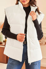 Load image into Gallery viewer, Beige Zipper Stand Neck Oversized Puffer Vest - Fashion Queen - 2