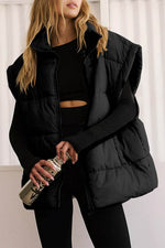 Load image into Gallery viewer, Beige Zipper Stand Neck Oversized Puffer Vest - Fashion Queen - 4